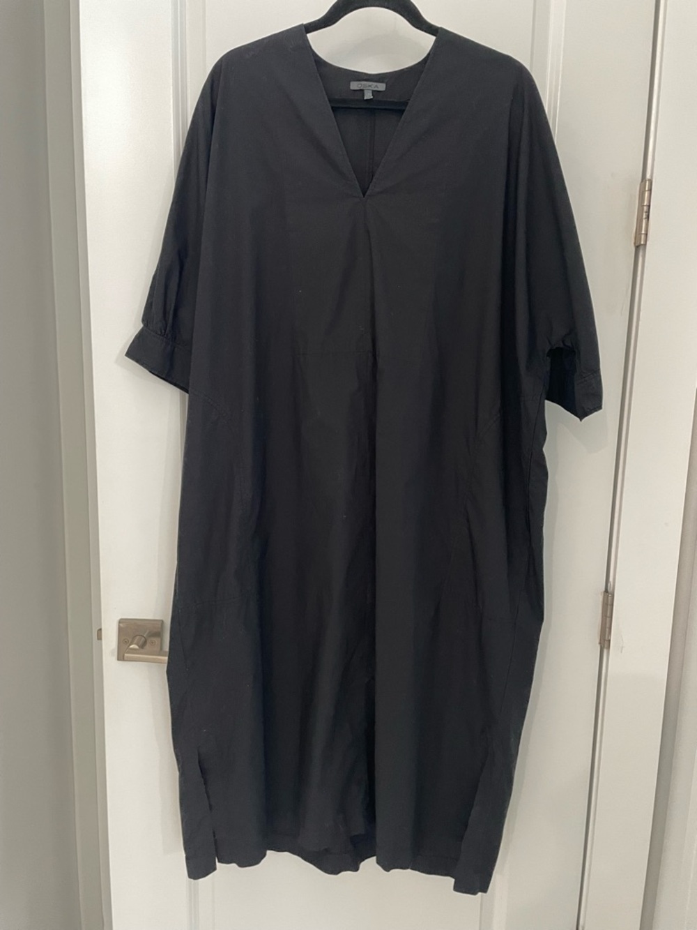 Oska Encila Midi Dress Black Cotton Poplin Lagenlook Slow Fashion Designer   L18 - Picture 3 of 13